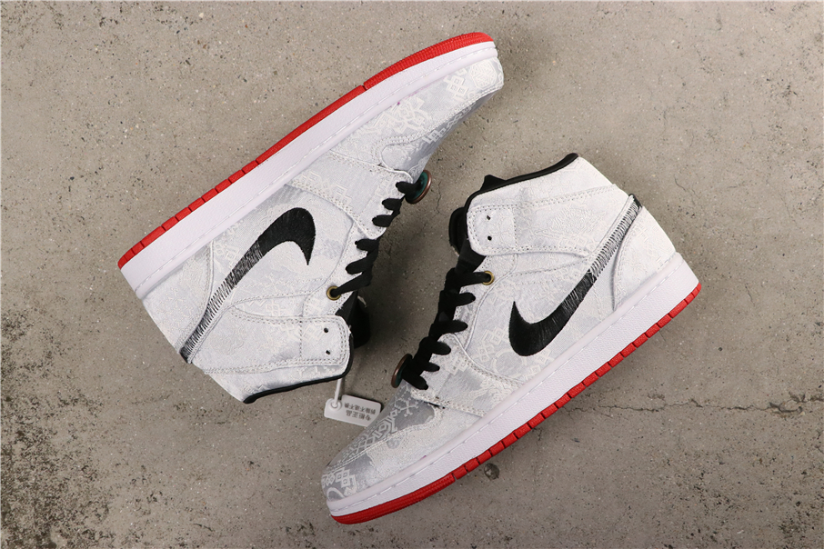 CLOT x Air Jordan 1 Mid Fearless White Silver Black Shoes - Click Image to Close